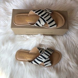 Calf hair slide sandals